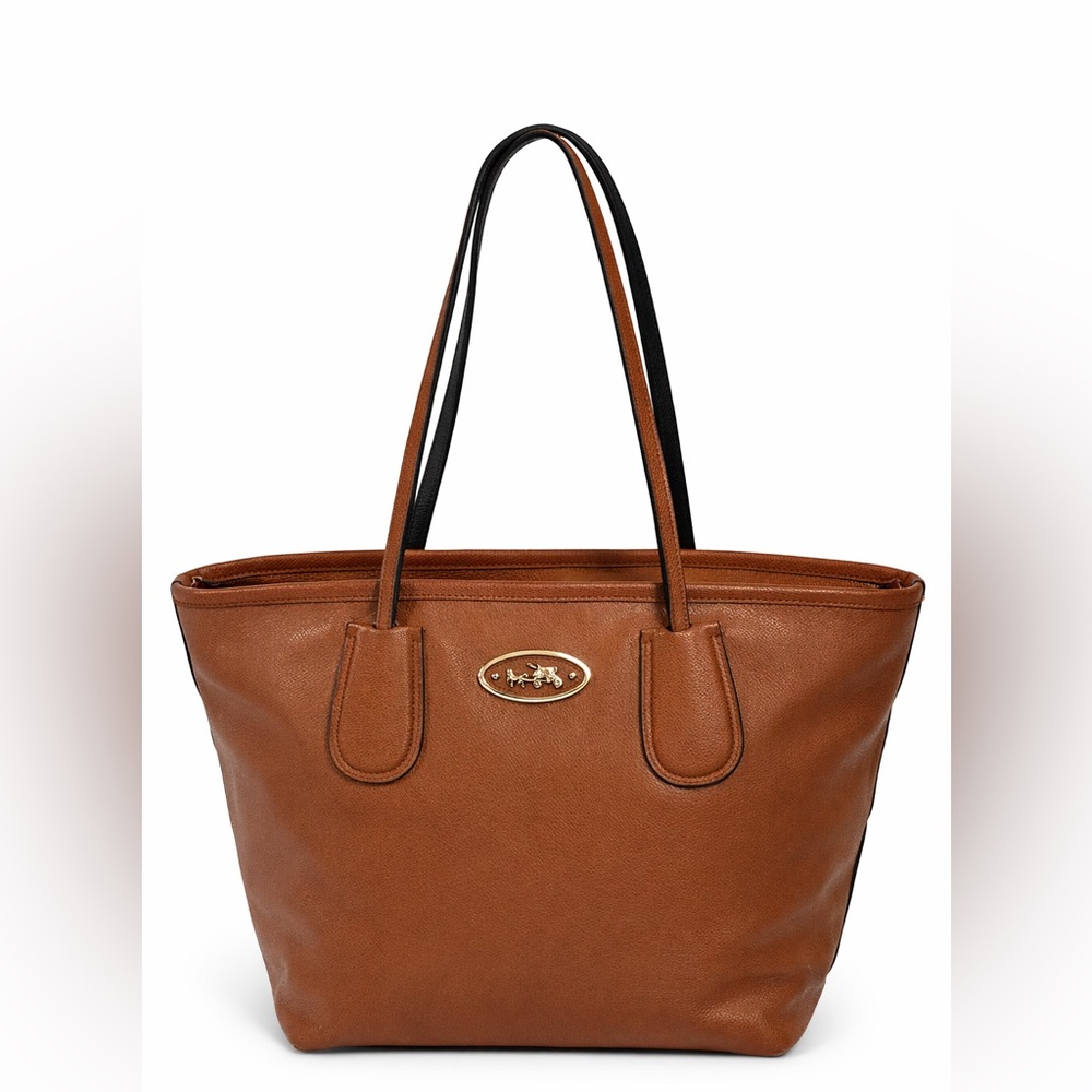 Coach Brown Leather Structured Tote Full Zip Shoulder Bag Everyday - Picture 14 of 15